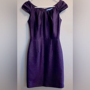 Antonio Melani Womens Dress Size 0 Purple Glitter Pleated Neck Sheath